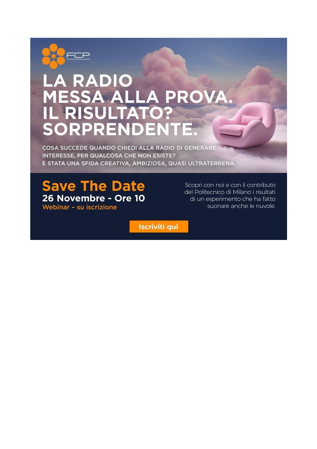 INVITO WEBINAR FCP-ASSORADIO – UN POSTO IN PARADISO – 26/11/2025 ORE 10.00